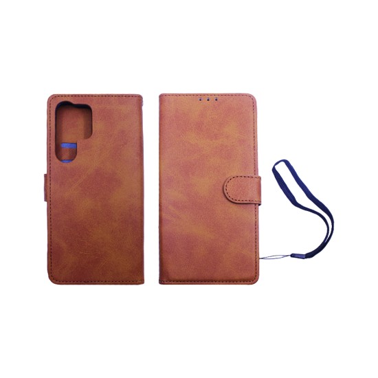 Leather Flip Cover with Internal Pocket for Samsung Galaxy S24 Ultra Gold