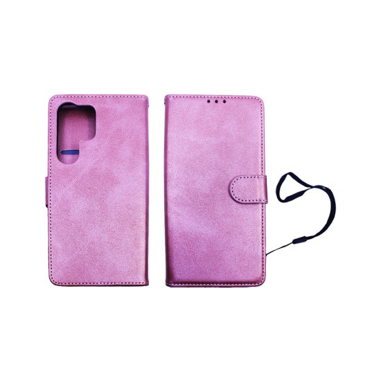 Leather Flip Cover with Internal Pocket for Samsung Galaxy S24 Ultra Pink