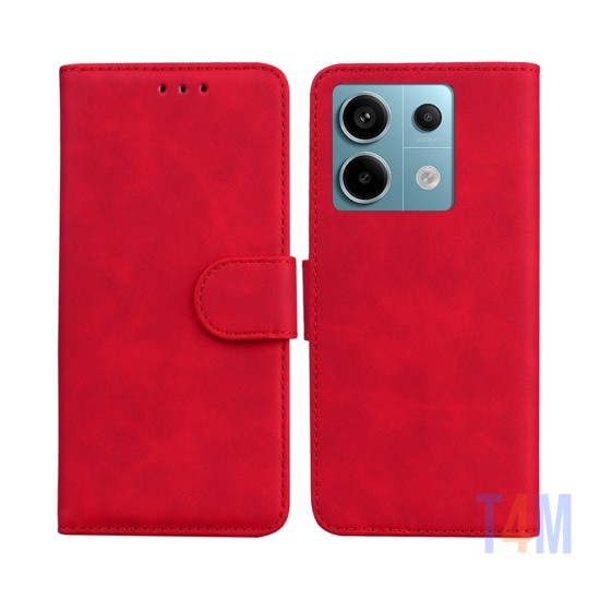 Capa Flip de Couro com Bolso Interno para Xiaomi Redmi Note 13 5G Vermelho