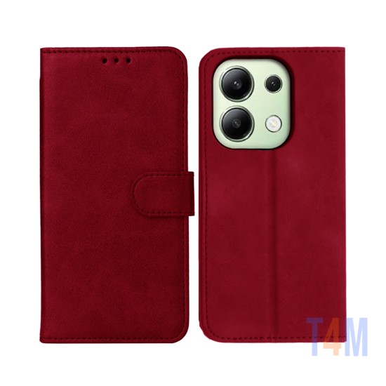 Capa Flip de Couro com Bolso Interno para Xiaomi Redmi Note 13 4G Vermelho
