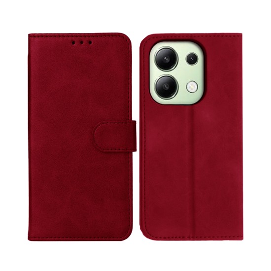 Leather Flip Cover with Internal Pocket For Xiaomi Redmi Note 13 4G Red