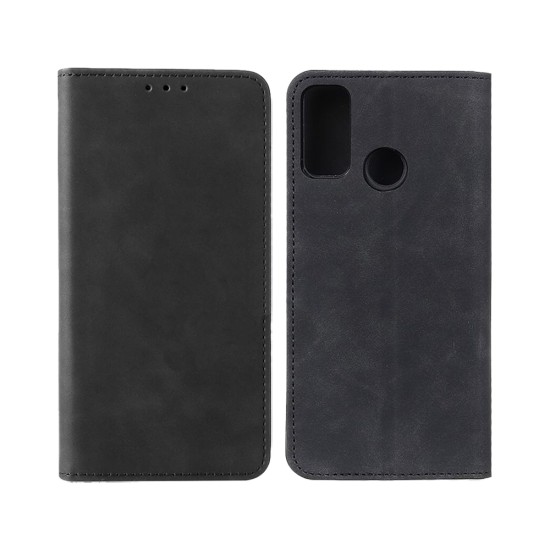 Leather Flip Cover with Internal Pocket for Alcatel 3X 2020 Black