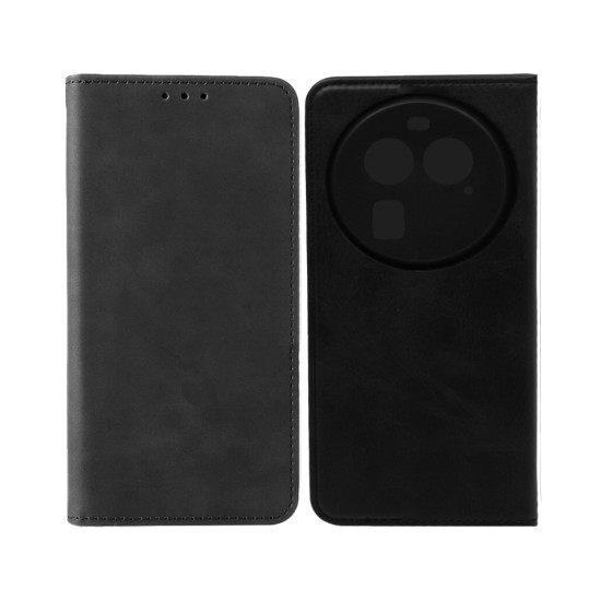 Leather Flip Cover with Internal Pocket for Oppo Find X6 Black