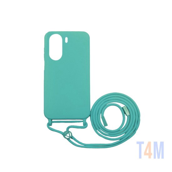 Funda de Silicona con Cuerda para Xiaomi Redmi 13C/Poco C65 Verde Mar