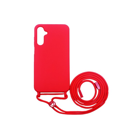 Capa de Silicone com Cordão para Samsung Galaxy A16 4G/A16 5G Vermelho