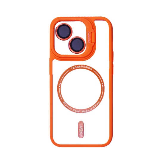 Magnetic Case with Camera Lens for Apple iPhone 15 Orange