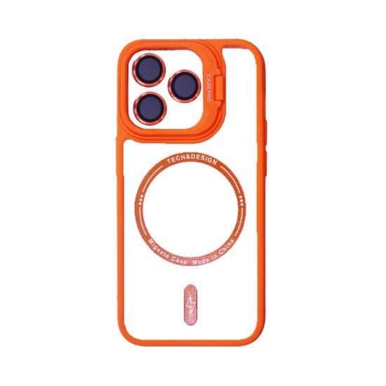 Magnetic Case with Camera Lens for Apple iPhone 15 Pro Orange