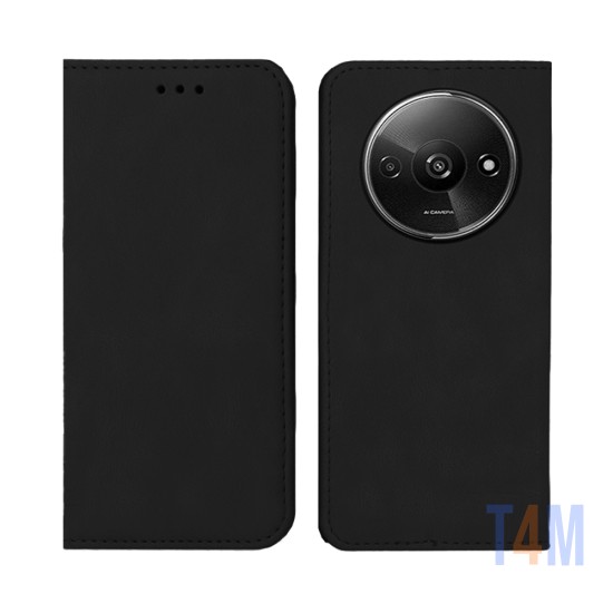 Funda Abatible de Cuero con Bolsillo Interno para Xiaomi Redmi A3 Negro