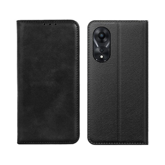 Leather Flip Cover with Internal Pocket for Oppo A78 4G Black