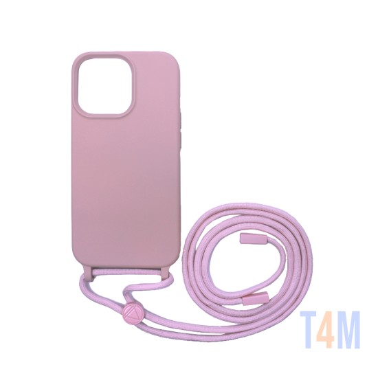 Capa de Silicone com Cordão para Apple iPhone 15 Pro Rosa