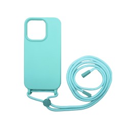 Capa de Silicone com Cordão para Apple iPhone 15 Pro Verde Mar Capa de Silicone com Cordão para Apple iPhone 15 Pro Verde Mar