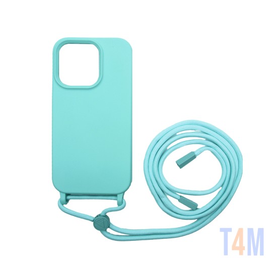 Capa de Silicone com Cordão para Apple iPhone 13 Pro Verde Mar