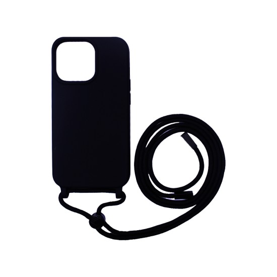 Silicone Case with String for Apple iPhone 15 Pro Max Black