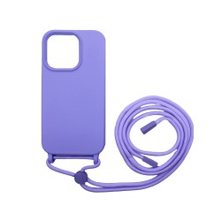 Capa de Silicone com Cordão para Apple iPhone 15 Pro Roxo Capa de Silicone com Cordão para Apple iPhone 15 Pro Roxo