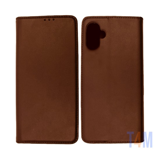 Leather Flip Cover with Internal Pocket For Samsung Galaxy A05 Brown