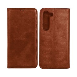 Leather Flip Cover with Internal Pocket for Samsung Galaxy S24 Plus Brown