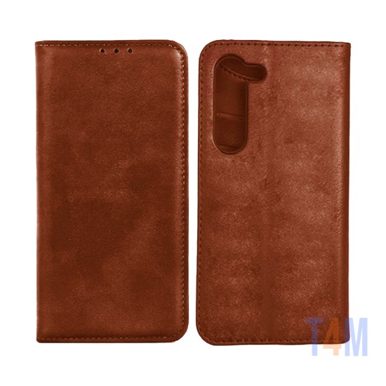 Funda Abatible de Cuero con Bolsillo Interno para Samsung Galaxy S24 Plus Marrón