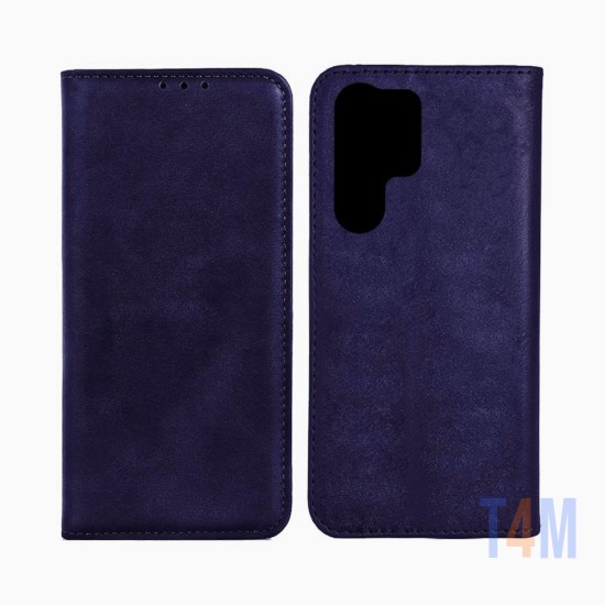 Capa Flip de Couro com Bolso Interno para Samsung Galaxy S24 Ultra Azul