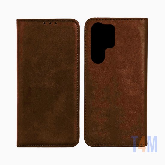 Capa Flip de Couro com Bolso Interno para Samsung Galaxy S24 Ultra Marrom