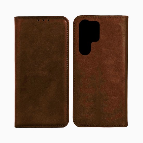 Leather Flip Cover with Internal Pocket For Samsung Galaxy S24 Ultra Brown