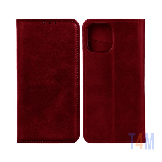 Funda Abatible de Cuero con Bolsillo Interno para Apple iPhone 11 Pro Max Rojo