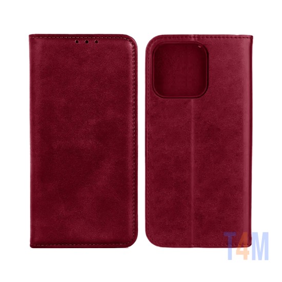 Funda Abatible de Cuero con Bolsillo Interno para Xiaomi Redmi A1/Redmi A2 Rojo