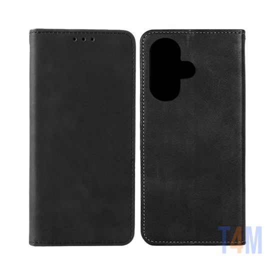 Capa de Couro com Bolso Interno para Xiaomi Redmi 13 Preto