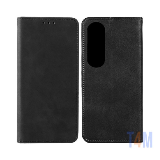 Leather Flip Cover with Internal Pocket For Oppo A60 Black