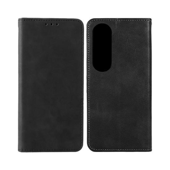 Leather Flip Cover with Internal Pocket For Oppo A60 Black