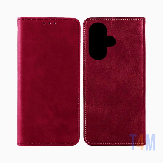 Capa de Couro com Bolso Interno para Xiaomi Redmi 13 vermelho