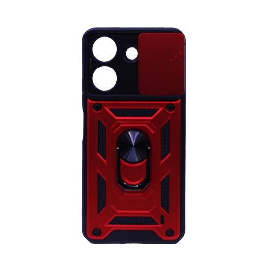 Designer Hard Case with Support and Camera Protection for Xiaomi Redmi 13C/Poco C65 Red