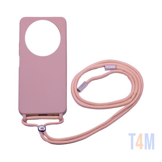 Capa de Silicone com Cordão para Xiaomi Redmi A3 Rosa