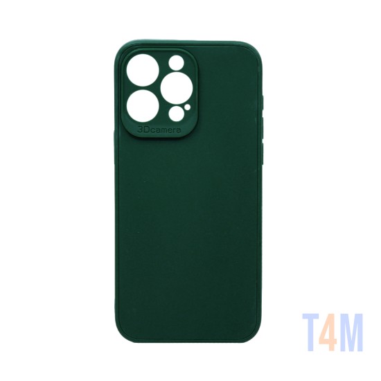 Capa de Silicone Macia com Moldura de Câmera para Apple iPhone 15 Pro Max Verde Escuro