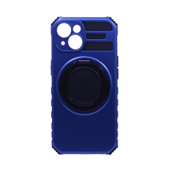 Capa Duro Designer Com Suporte E Proteção De Câmera Para Apple iPhone 15 Azul