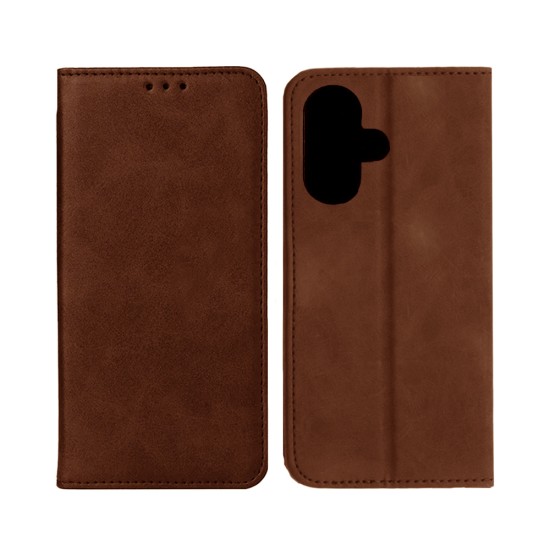 Leather Flip Cover with Internal Pocket for Apple iPhone 16 Brown