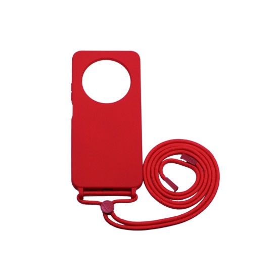 Capa de Silicone com Cordão para Xiaomi Redmi 14C Vermelho