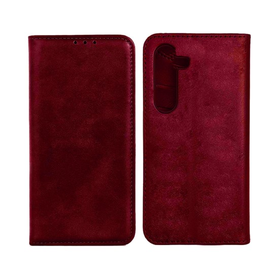Leather Flip Cover with Internal Pocket for Samsung Galaxy S25 Plus Red