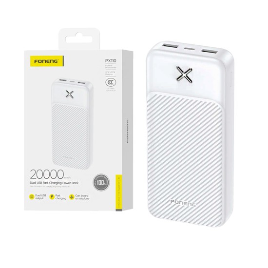 Foneng Power Bank PX110 with 2 Ports Output USB 20000mAh White