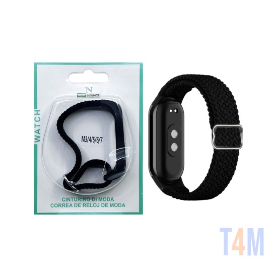 Bracelete de Nylon para Smartwatch Xiaomi Mi Band M3/M4/M5/M6/M7 Preto