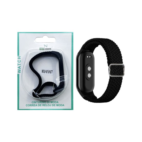 Bracelete de Nylon para Smartwatch Xiaomi Mi Band M3/M4/M5/M6/M7 Preto