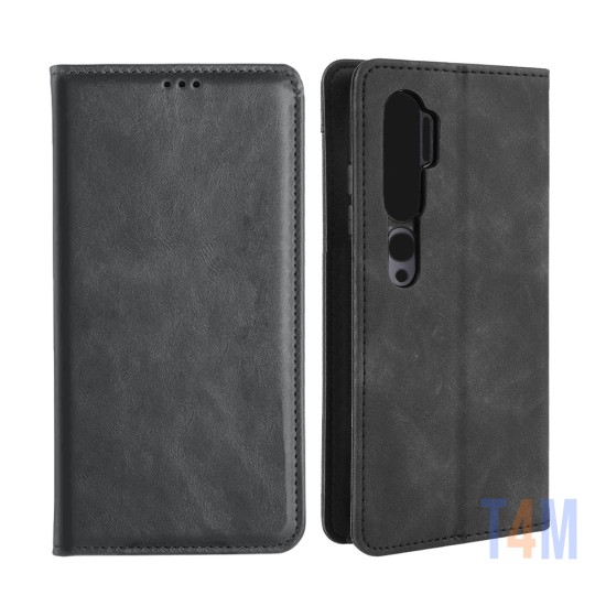 Funda Abatible de Cuero con Bolsillo Interno para Xiaomi Mi Note 10 Negro