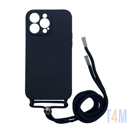 Funda de Silicona con Cuerda para Apple iPhone 14 Pro Max Negra