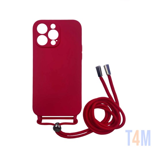 Capa de Silicone com Cordão para Apple iPhone 14 Pro Max Vermelho