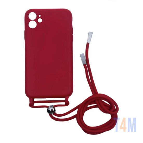 Capa de Silicone com Cordão para Apple iPhone 11 Vermelho