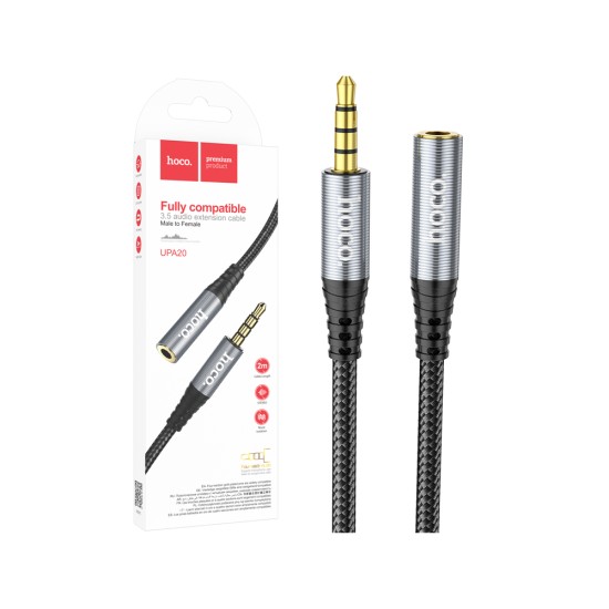 Adaptador de Àudio Hoco UPA21 3,5mm Macho para Fêmea 3,5mm 2m Cinza Metálico