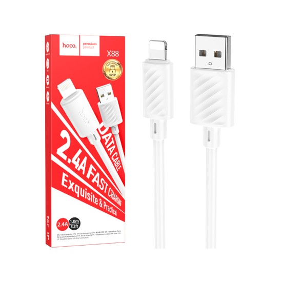 Hoco Lightning Cable X88 Gratified 2.4A 1m White