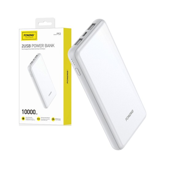 Banco de Potência Foneng P53 2 USB 10000mAh 5V/2A Branco