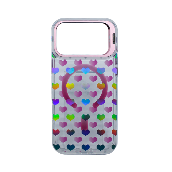 Hard case designer with magnetic iridescent metallic design for Apple iPhone 17 Pro Max Pink
